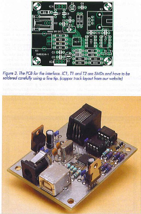 Figure 3. The PCB for the interface. ICl, Tl and T2 are SMDs and have to be soldered carefully using a fine tip. 