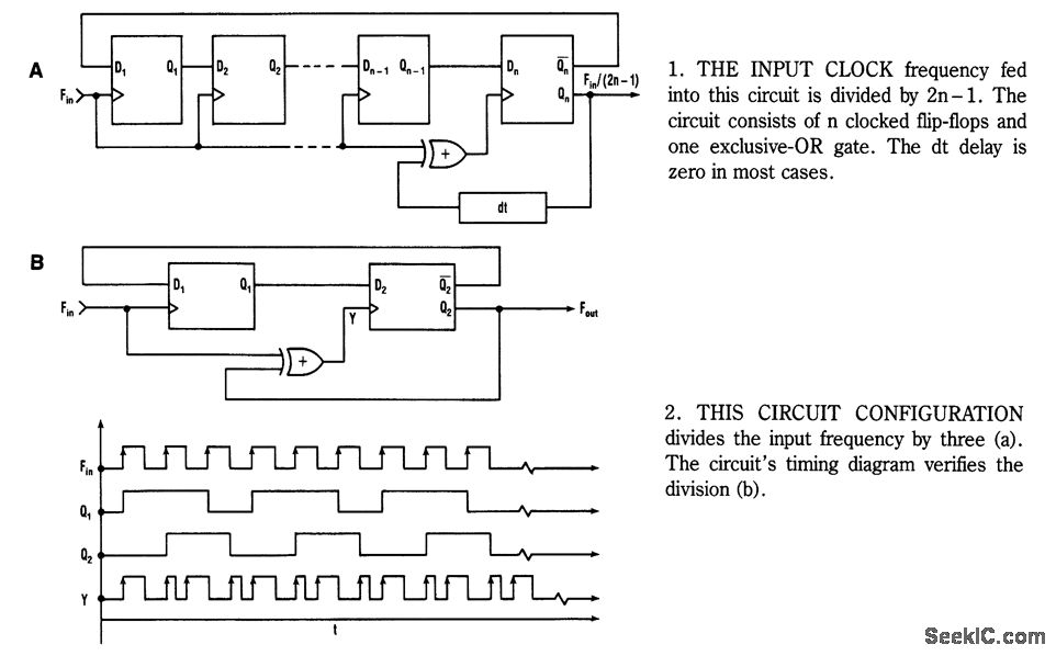 logicworks circuit one input four outputs and a clock