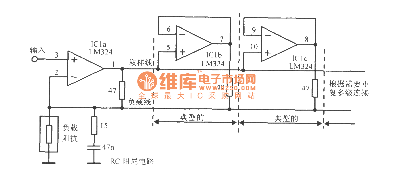 The circuit with many opamps connected in parallel Basic_Circuit Circuit Diagram