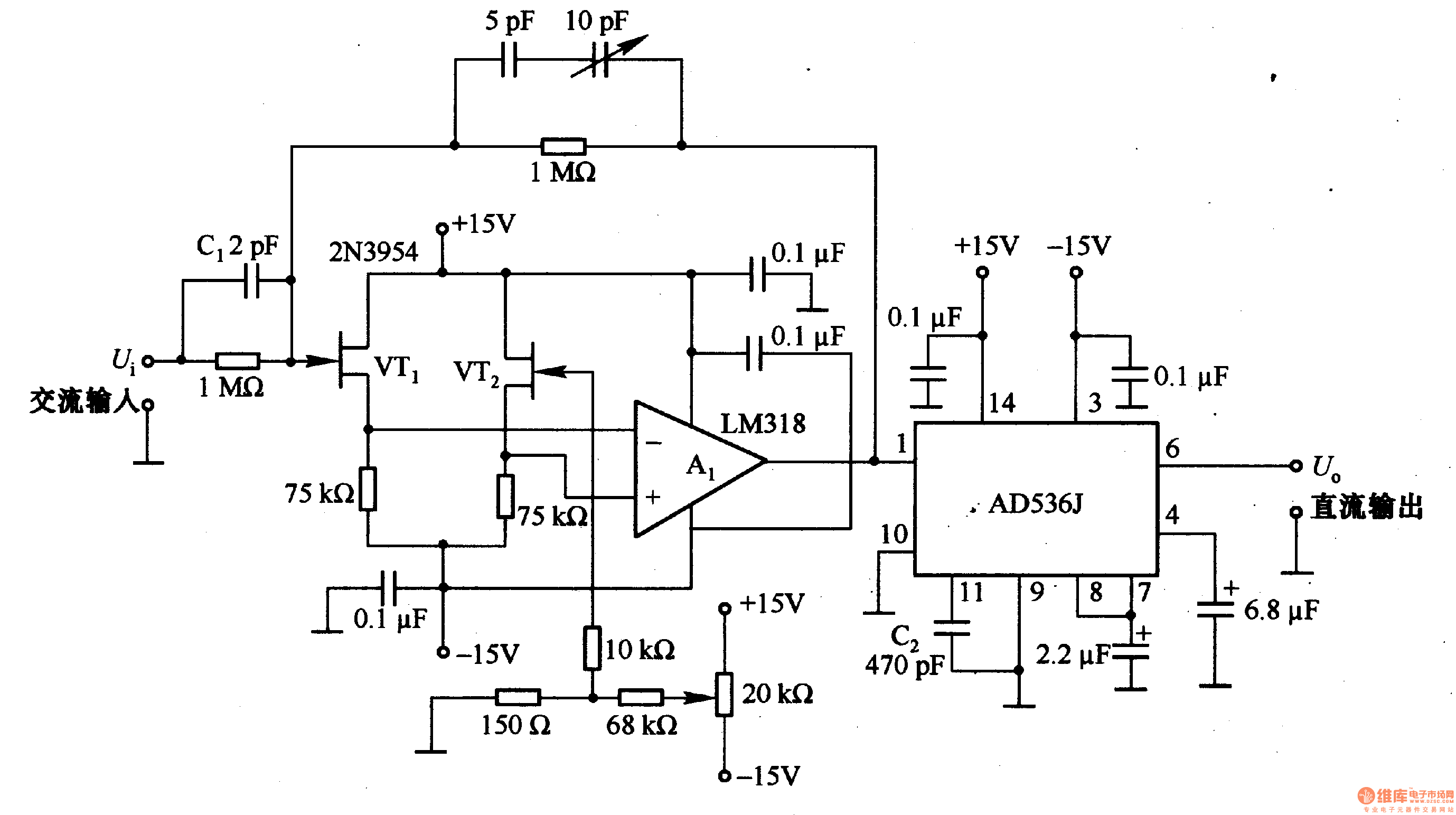 / DC converter circuit composed of AD536J - Basic_Circuit - Circuit -