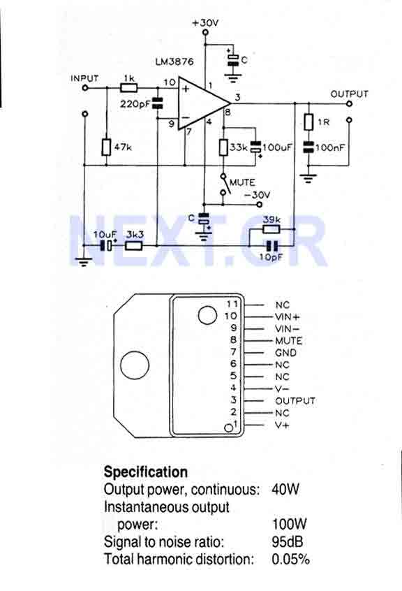 40 Watt Audio Power Amplifier Lm3876 Amplifier Circuits Audio Amplifier Circuit Circuit Diagram Seekic Com
