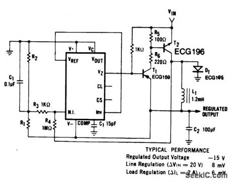 Negative_switching_regulator_15_volts_using_an_ECG915_or_ECG915D_IC