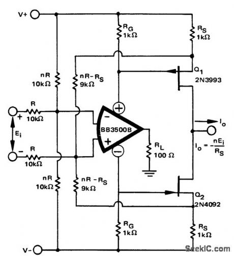Precision_voltage_controlled_current_source_using_an_op_amp_and_two_FETs