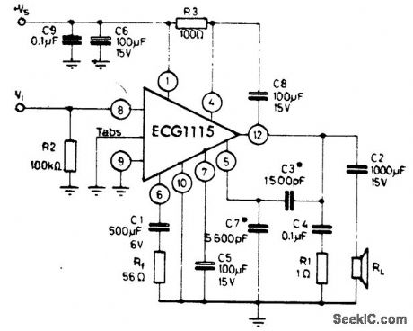 7_watt_AF_power_amplifier_featuring_thermal_shutdown_with_load_connected_to_ground