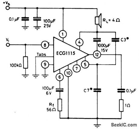 7_watt_AF_power_amplifier_featuring_thermal_shutdown_with_load_connected_to_the_supply_voltage