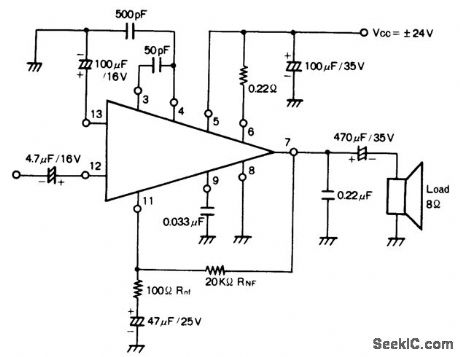 65_watt_AF_power_amplifier_using_an_ECG1078_chip_powered_by_a_single_24_volt_supply
