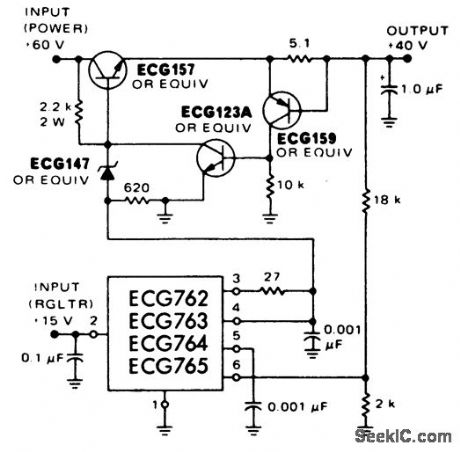 Voltage_boosted_40_volt_100_mA_regulator_with_short_circuit_current_limiting_