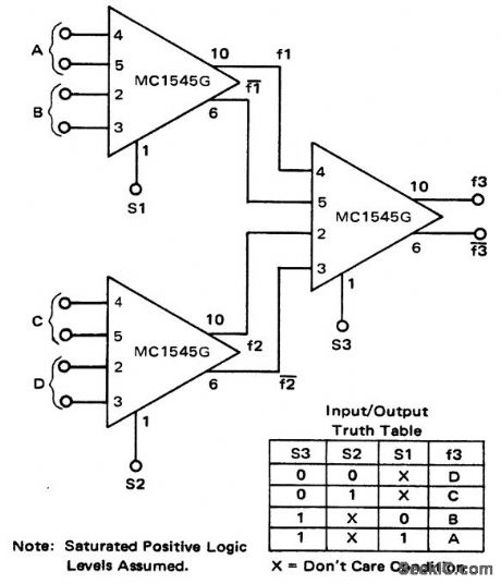One_out_of_four_data_selector_using_MC1545G_wide_band_amplifiers