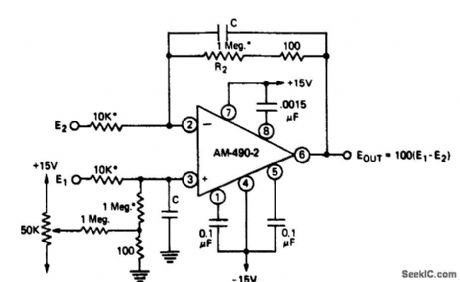 Differential_amplifier_using_a_Datel_AM_490_28_pin_TO_99_chip