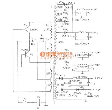 The DC voltage converter of high-frequency high-voltage oscillator circuit