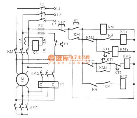 Y-△ start control changing into △-Y automatic conversion energy saving circuit