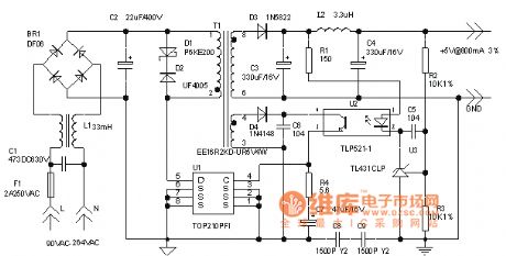 5V 4W switching regulated DC power supply circuit