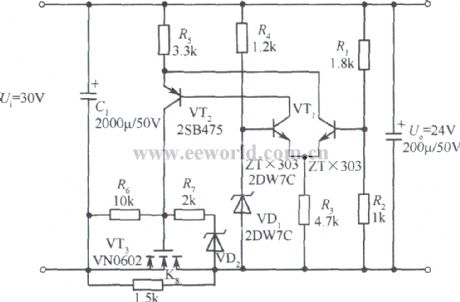 24V VMOS Tube Regulated Power Supply Circuit