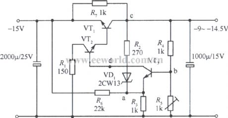 -9～-l4.5v Collector output regulated voltage power supply circuit