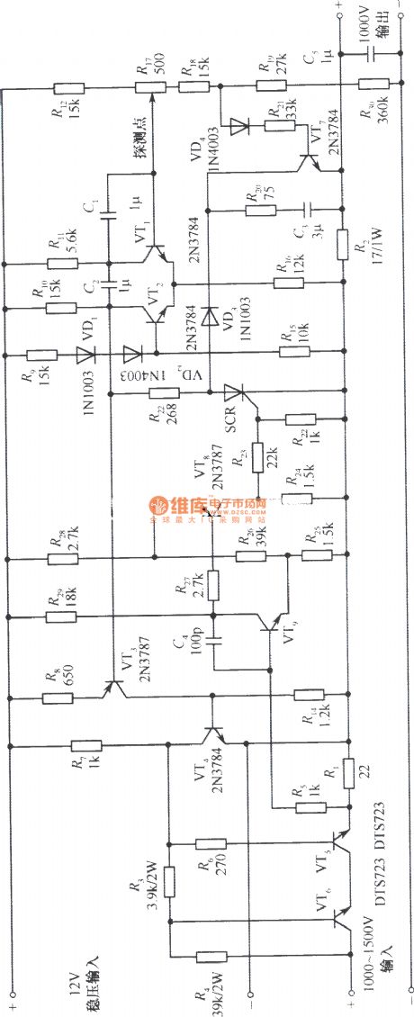 1000V High-pressure output DC regulated voltage power supply circuit