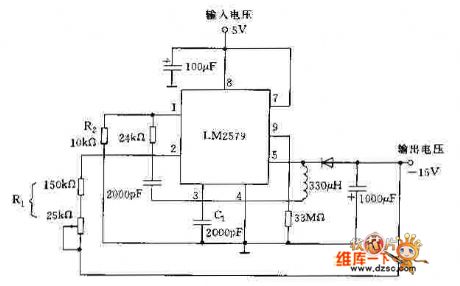 +15V/-15V DC/DC convertor circuit diagram composed by LM2579