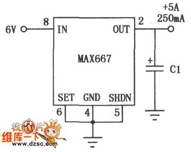 Application circuit diagram of MAX667 multifunction linear integrated regulator with high-precision