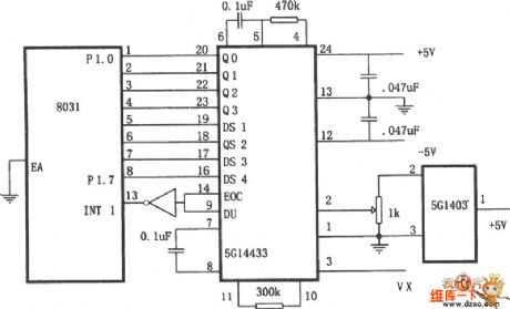 The interface circuit diagram of the A/D converter 5G714433 and the microprocessor