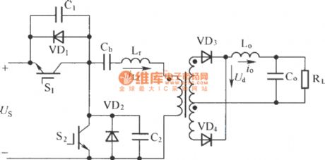Half-bridge dissymmetric PWM control convertor main circuit diagram