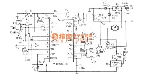 The automatic door control circuit diagram with infrared sensor IC WT8075