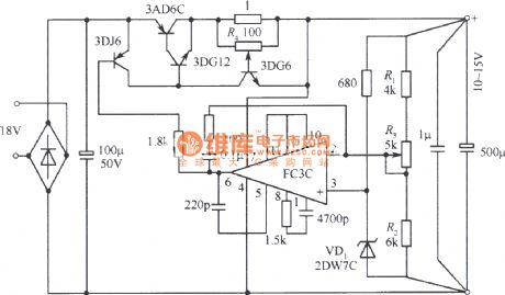 10～15V stabilized voltage supply circuit without auxiliary power supply