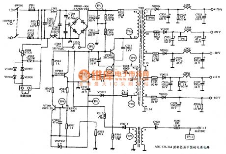 The power supply circuit diagram of AOC CM-314 type color display