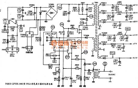 The power supply circuit diagram of PARCO LFVDX-1448 SVGA color display