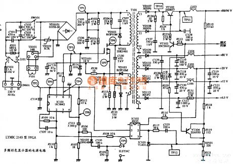 The power supply circuit diagram of LYMIC 214S type SVGA multiple frequency color display