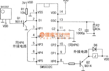8 Channels infrared remote control IC BA5104／SM5032C circuit diagram