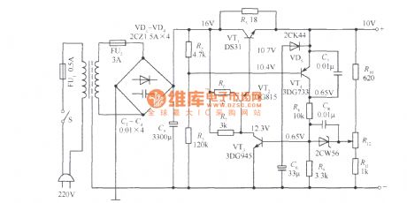 IOV regulated power supply circuit with network voltage between l20～250V