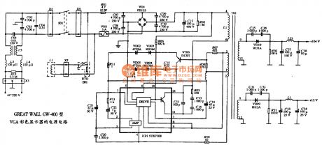 The power supply circuit diagram of GREAT WALL GW-400 type VGA color dispaly