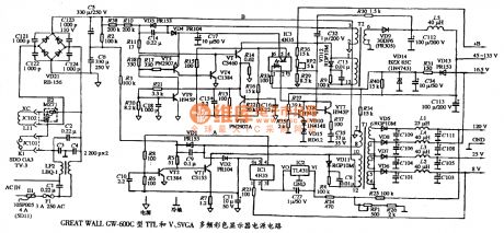 The power supply circuit diagram of GREAT WALL GW-600C type TTL and V or SVGA multiple frequency color display