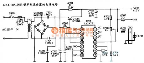 The power supply circuit diagram of ERGO MA-2563 type monochrome display