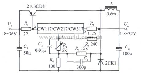 Switching integrated regulated power supply with 3A output current
