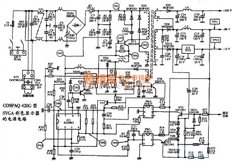 The power supply circuit diagram of CONPAQ 420G type SVGA multiple frequency color display