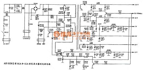 The power supply circuit diagram of AST ECDI-II type CGA color display