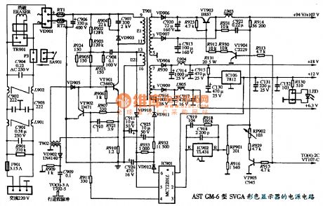 The power supply circuit diagram of AST GM-6 type SVGA color display
