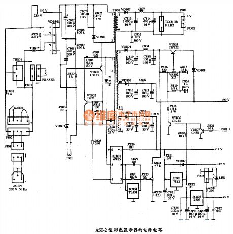 The power supply circuit diagram of AST-12 type color display
