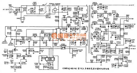 The power supply circuit diagram of COMPAQ 460/461 type multiple frequency color display
