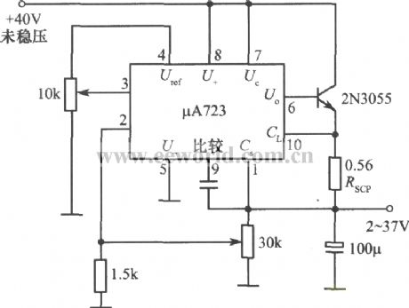2～37V adjustable regulated power supply composed of μA723