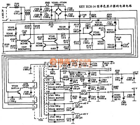 The power supply circuit diagram of KEY ECH-14 type single color display