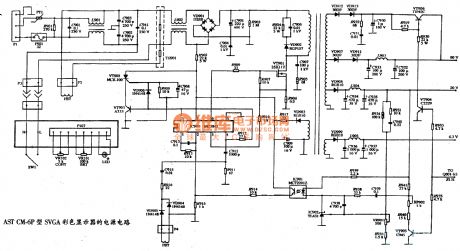 The power supply circuit diagram of AST CM-6P type SVGA color display