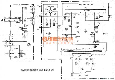 The power supply circuit diagram of SAMPO KDS-1300NE type color display