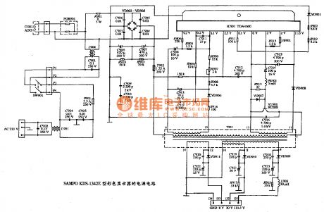 The power supply circuit diagram of SAMPO KDS-1342E type color display
