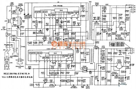 The power supply circuit diagram of NEC JC-2001VMA type multiple frequency TTL and VGA large screen color display
