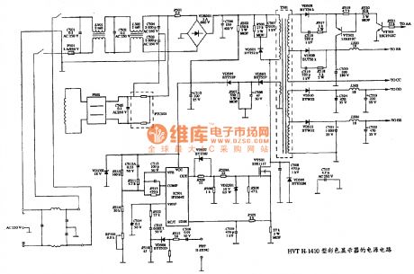 The power supply circuit diagram of HVT H-1410 type color display