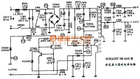 The power supply circuit diagram of SUNLIHTSM-1416 type color display