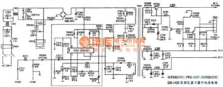 The power supply circuit diagram of SUPERSYNC PWB-1537、SUPERSYNC EM-1428 type color display