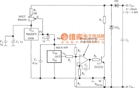 4~20mA current transmitter circuit with digital pressure signal disposal device MAX1459