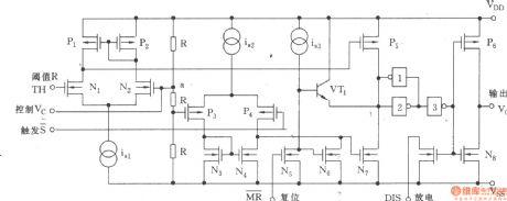 Internal equivalent circuit of 5G7556CMOS time-base circuit